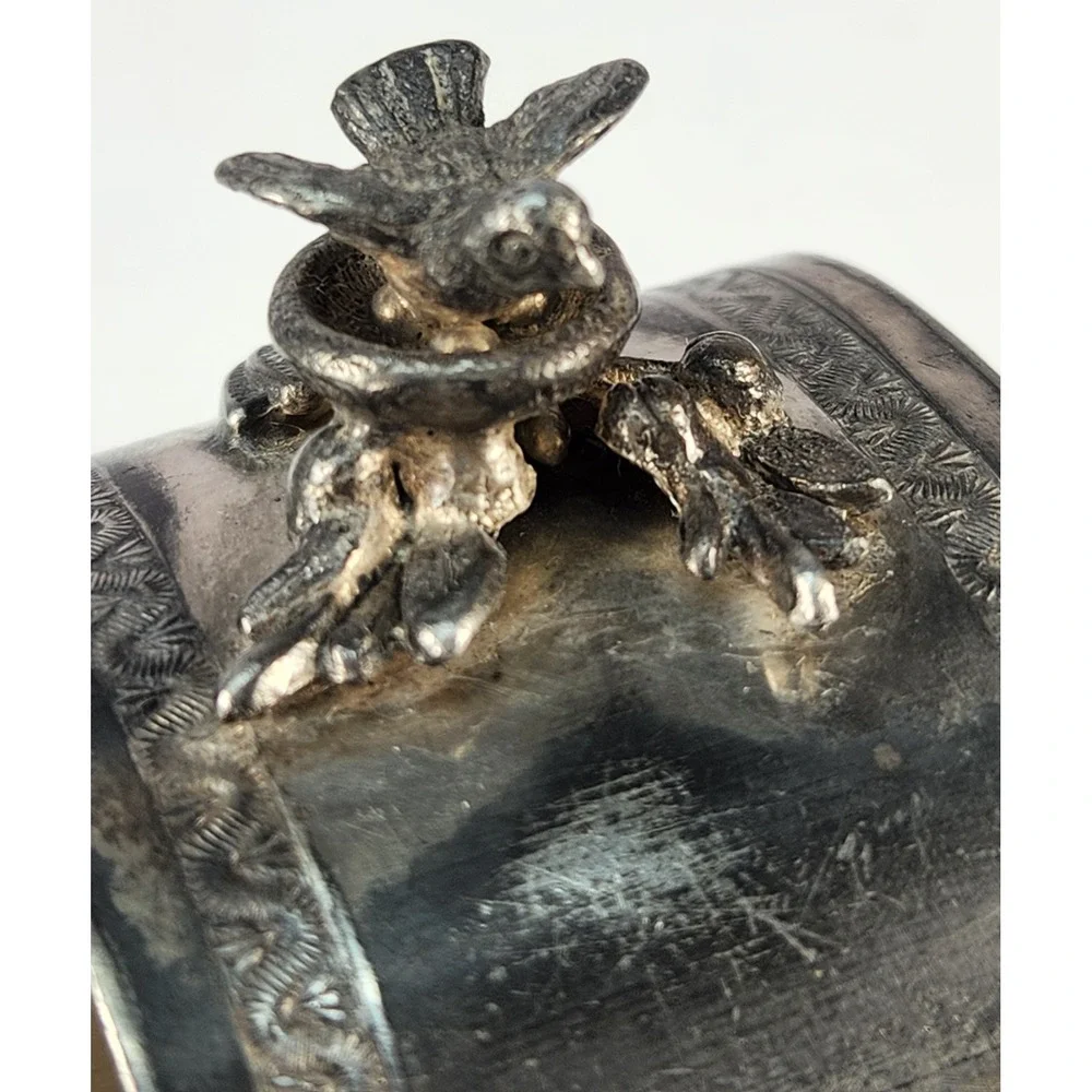 Antique Silver Plated Figurine Napkin Ring Nesting Bird On Branch Collectible
